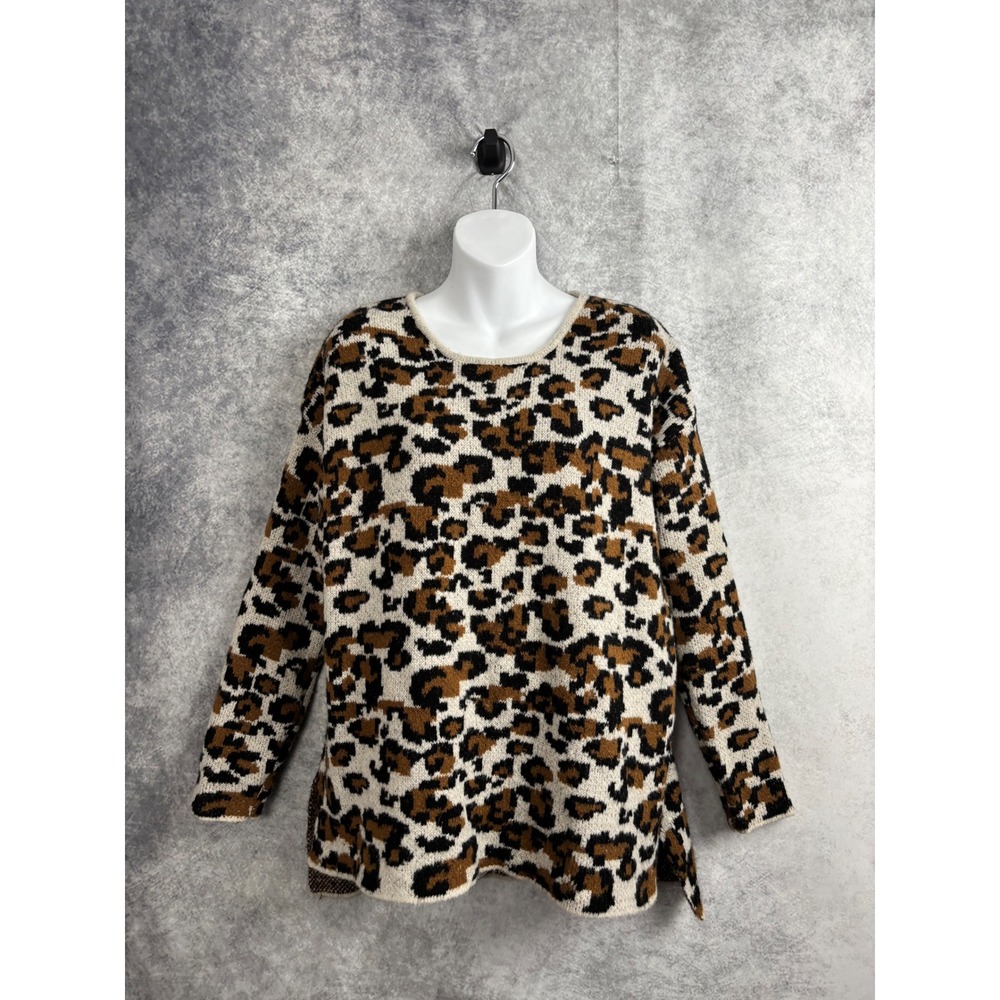 Philosophy Women's Animal Print Scoop Neck Sweater Leopard Print Size Small